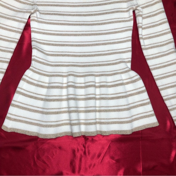 White House Black Market Boat Neck Peplum Hem Metallic Thread Stripped Sweater - Picture 5 of 11